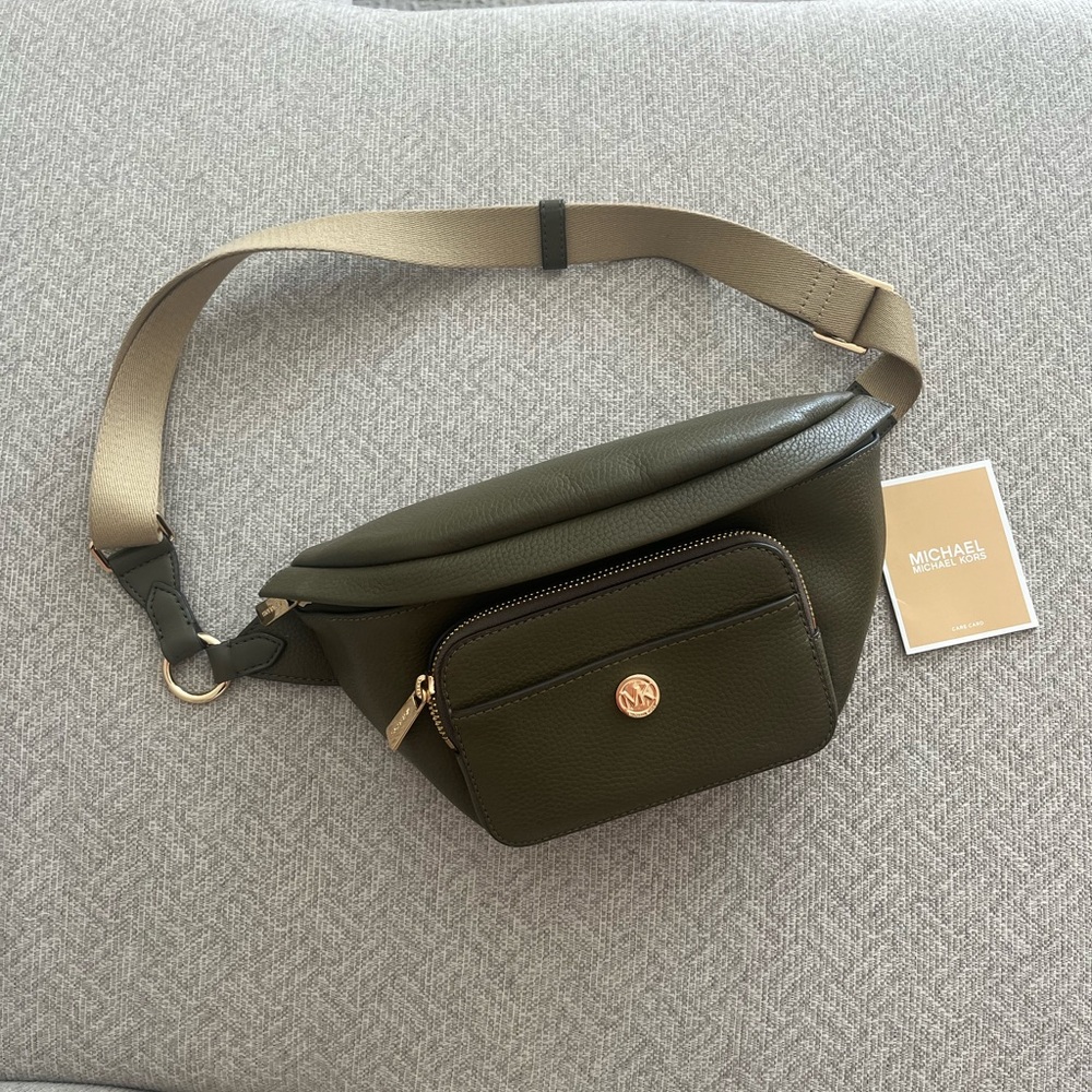 Michael Kors green Belt or sling back bag with Gold Zipper